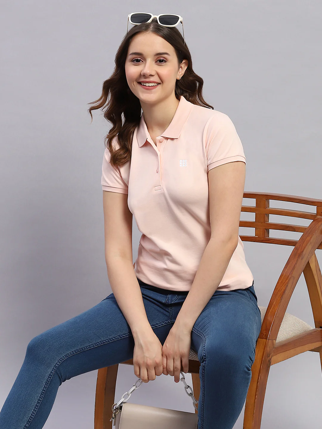 Rock.it Women Peach Solid Collar Half Sleeve T-Shirt - Image 6
