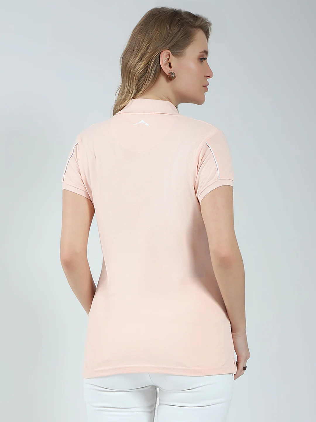 Rock.it Women Peach Solid Collar Half Sleeve T-Shirt - Image 5