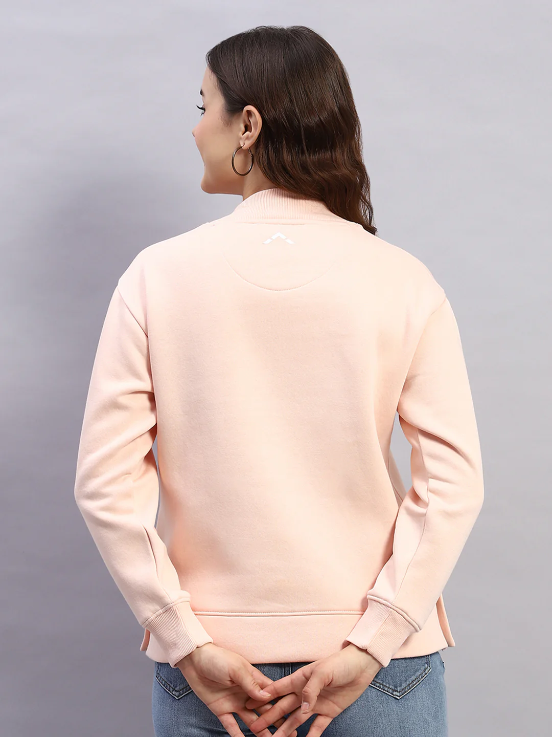 Rock.it Women Peach Solid High Neck Full Sleeve Sweatshirt - Image 5