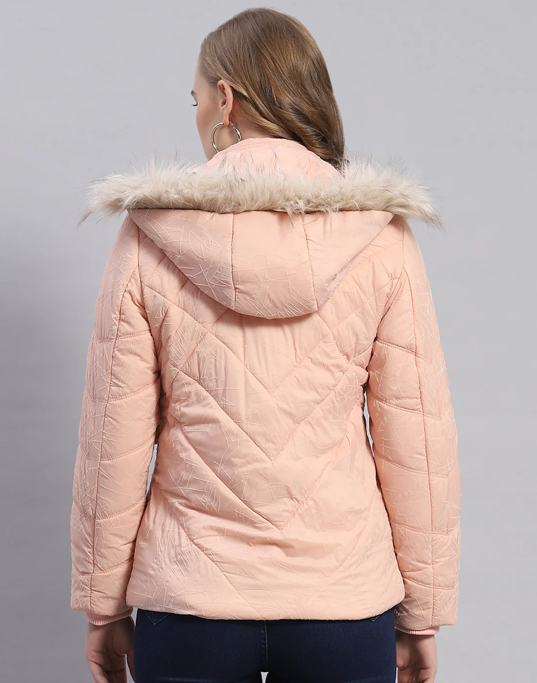 Women Peach Solid Hooded Full Sleeve Jacket - Image 5