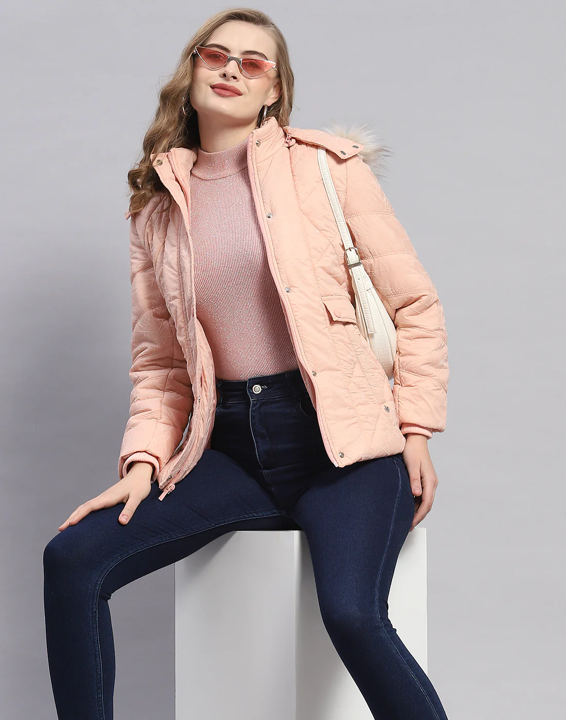 Women Peach Solid Hooded Full Sleeve Jacket - Image 6