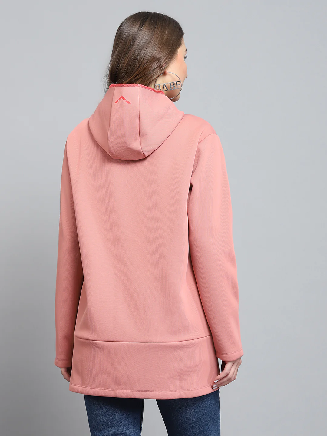 Rock.it Women Peach Solid Hooded Full Sleeve Sweatshirt - Image 5