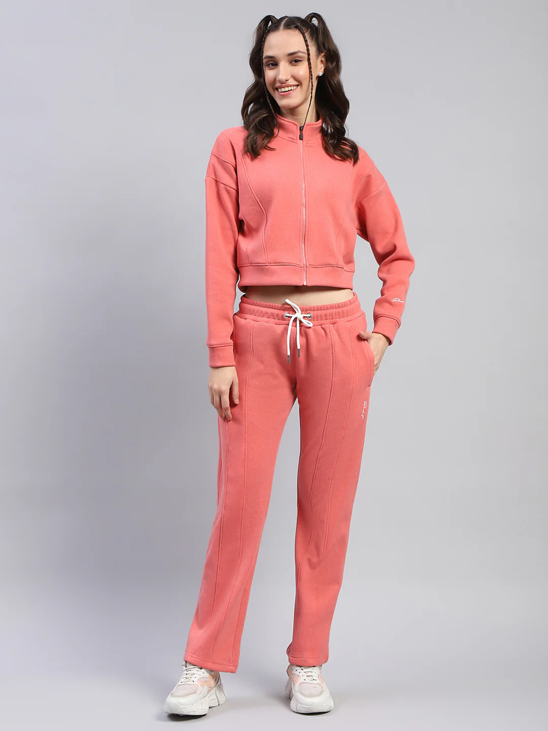 Rock.it Women Peach Solid Mock Neck Full Sleeve Cords Set - Image 2