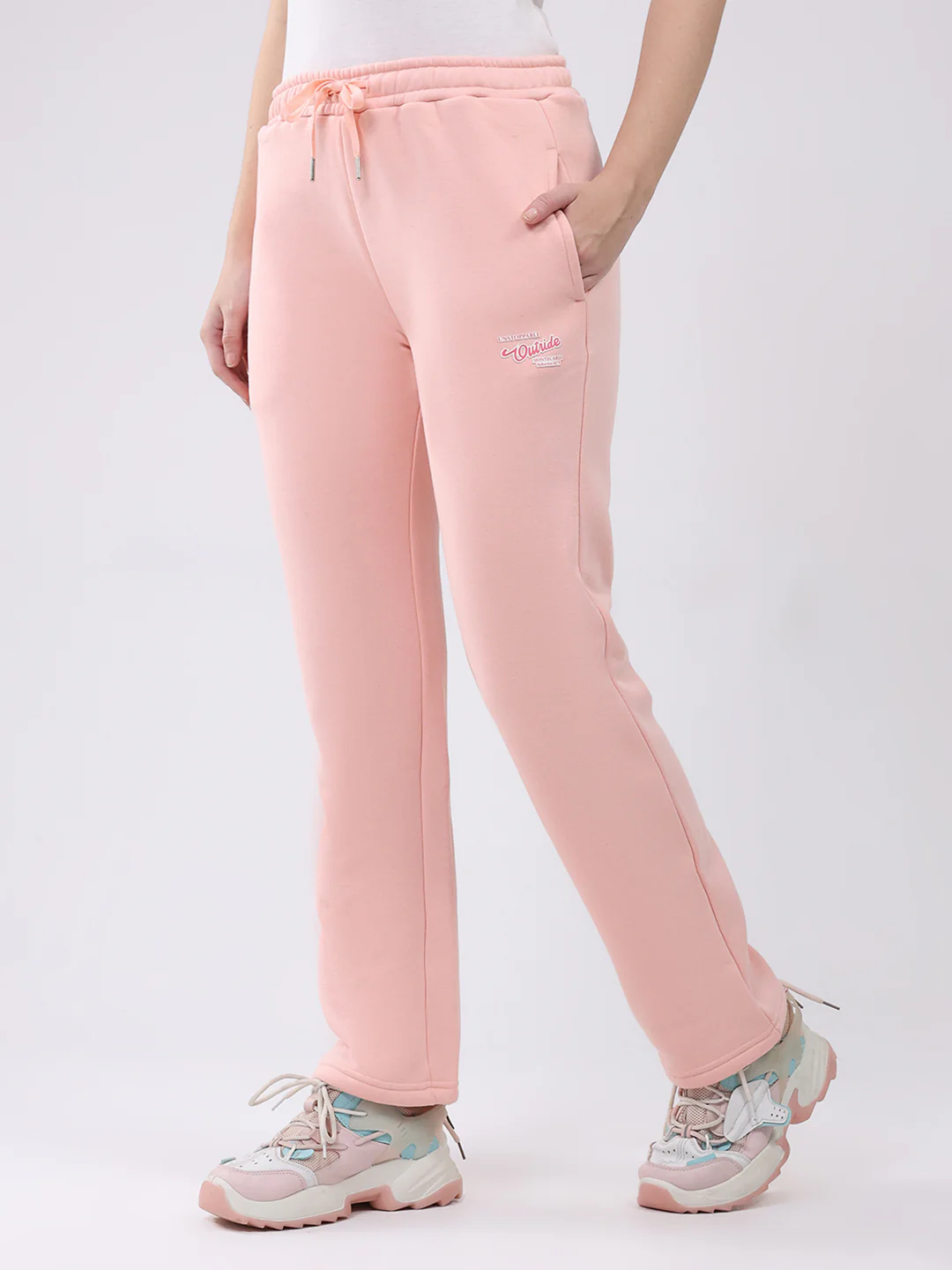 Women Peach Solid Mock Neck Full Sleeve Winter Tracksuit - Image 7