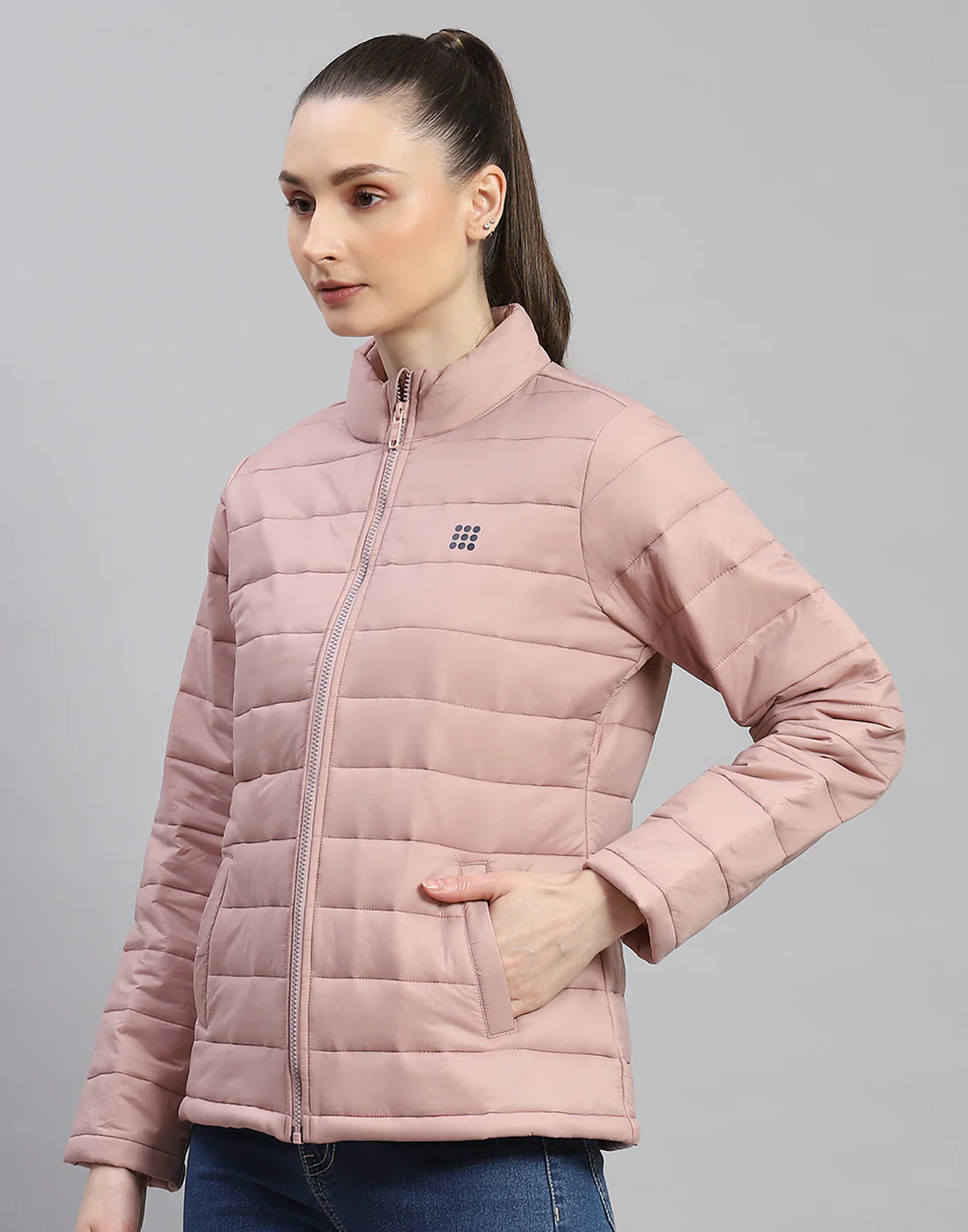 Rock.it Women Peach Solid Stand Collar Full Sleeve Jacket - Image 4