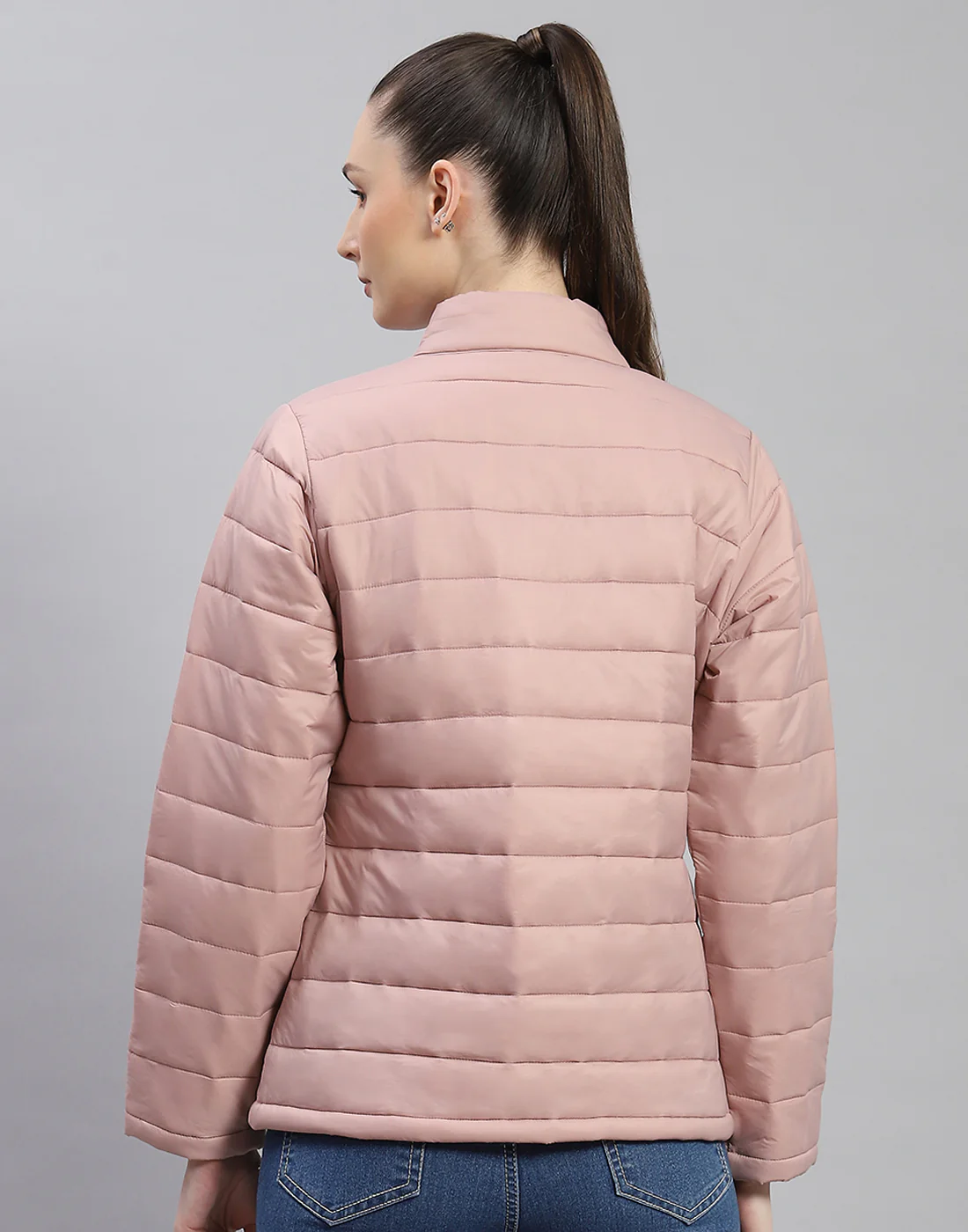 Rock.it Women Peach Solid Stand Collar Full Sleeve Jacket - Image 6