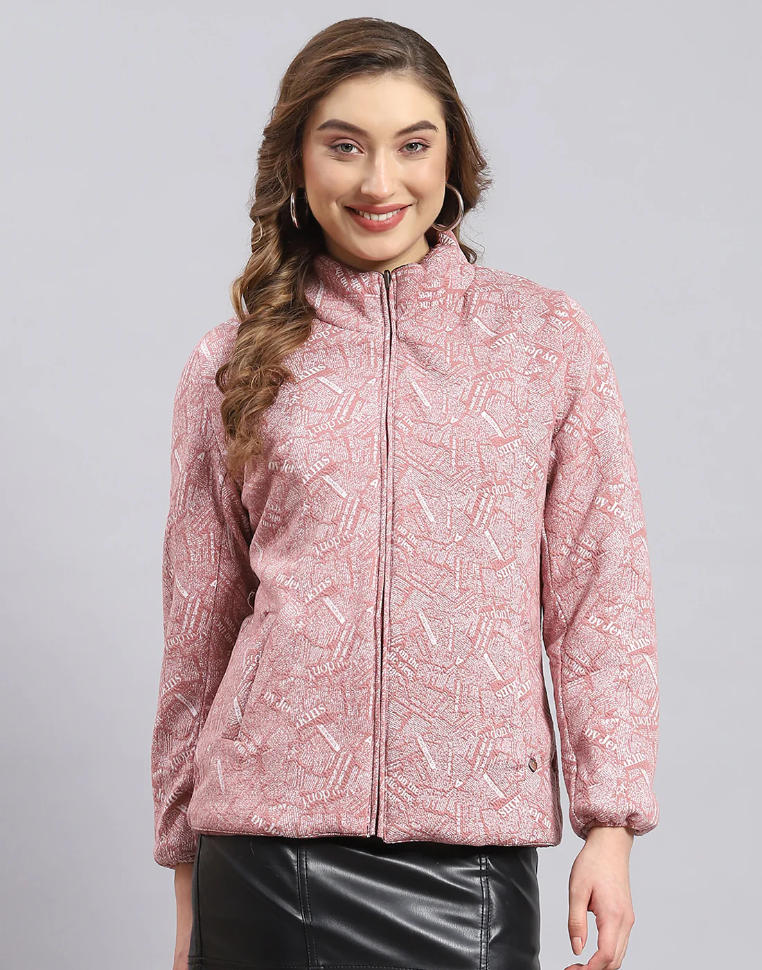 Women Peach Solid Stand Collar Full Sleeve Jacket - Image 7