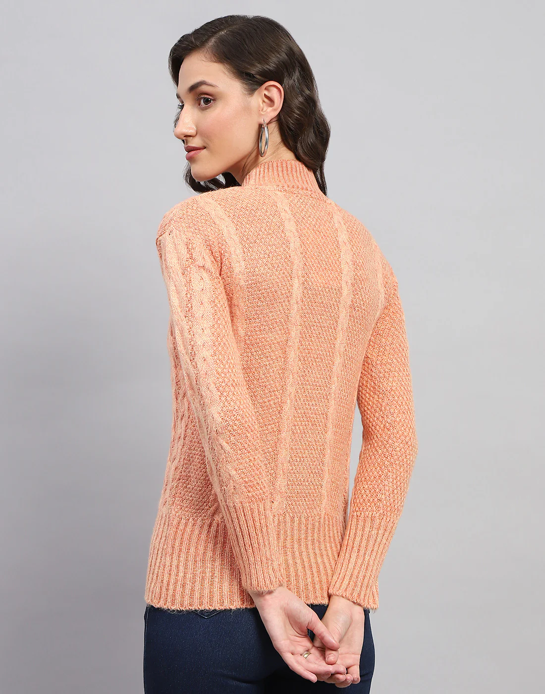 Women Peach Solid Turtle Neck Full Sleeve Winter Top - Image 5