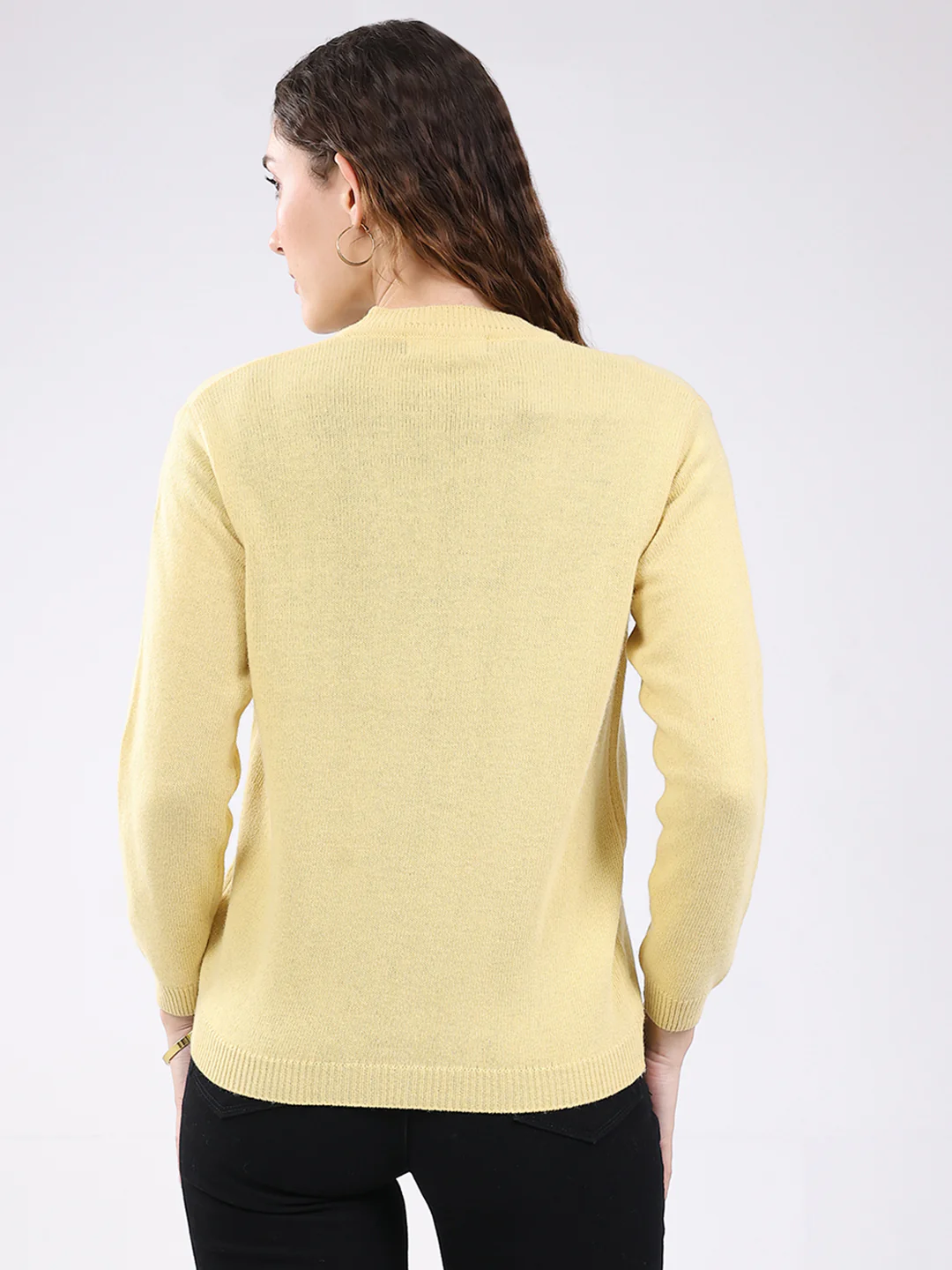 Women Peach Solid V Neck Full Sleeve Cardigan - Image 5