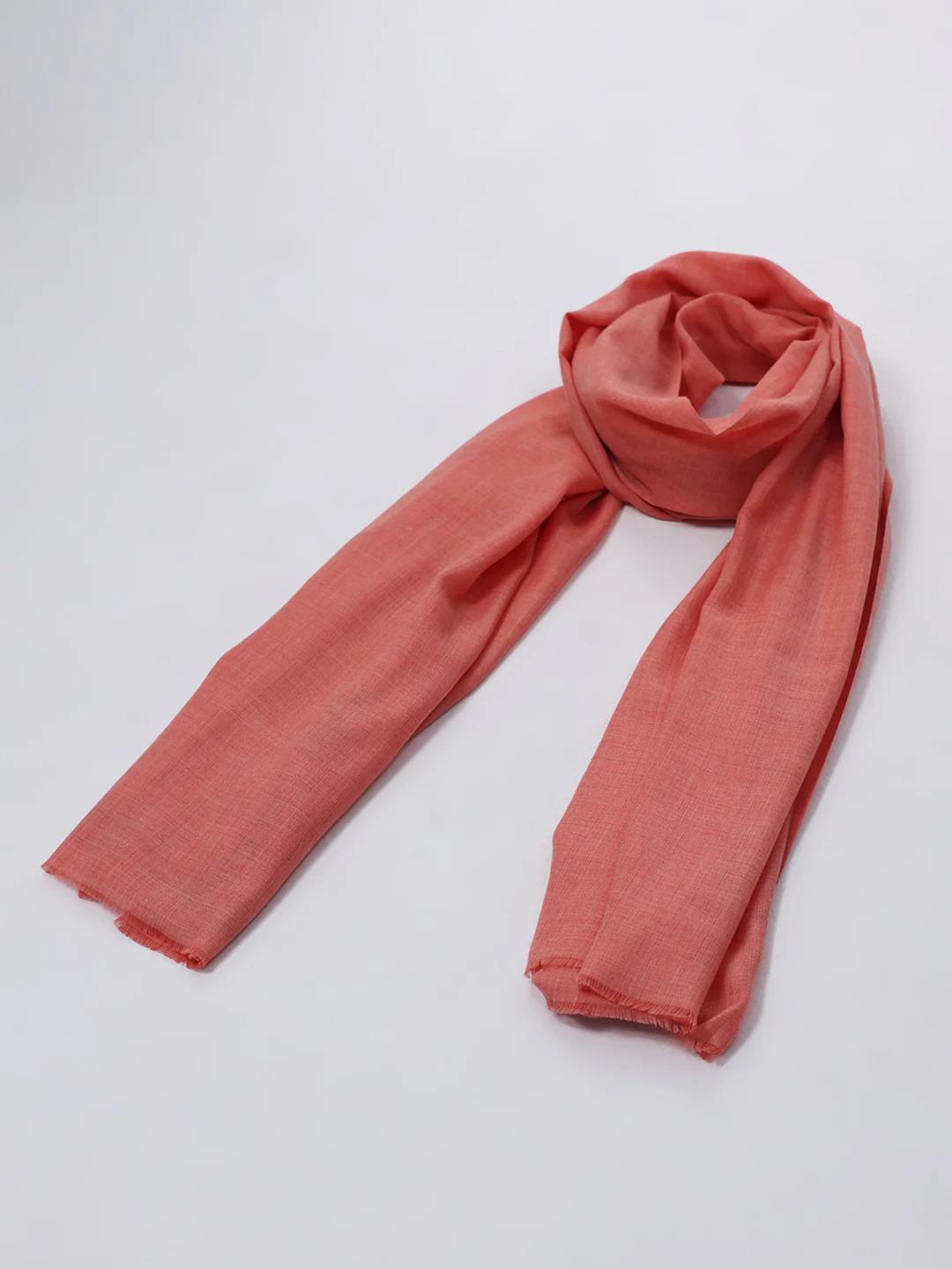 Women Peach Solid Wool Blend Shawl - Image 2