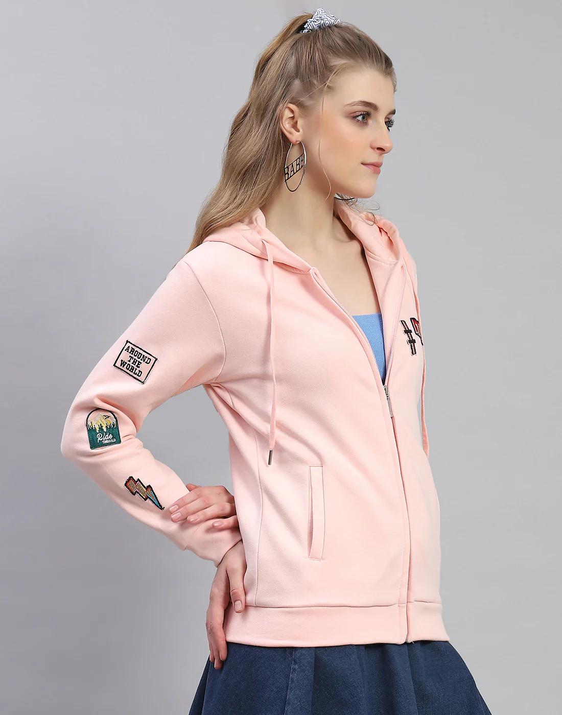 Women Pink Embroidered Hooded Full Sleeve Sweatshirt - Image 5