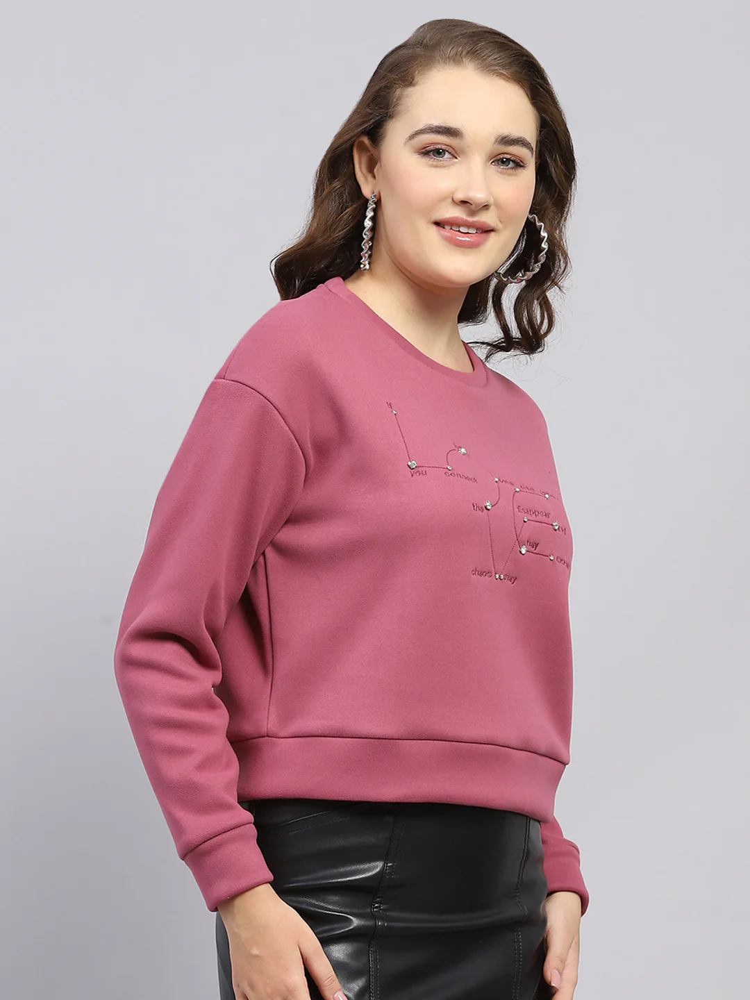 Women Pink Embroidered Round Neck Full Sleeve Sweatshirt - Image 4