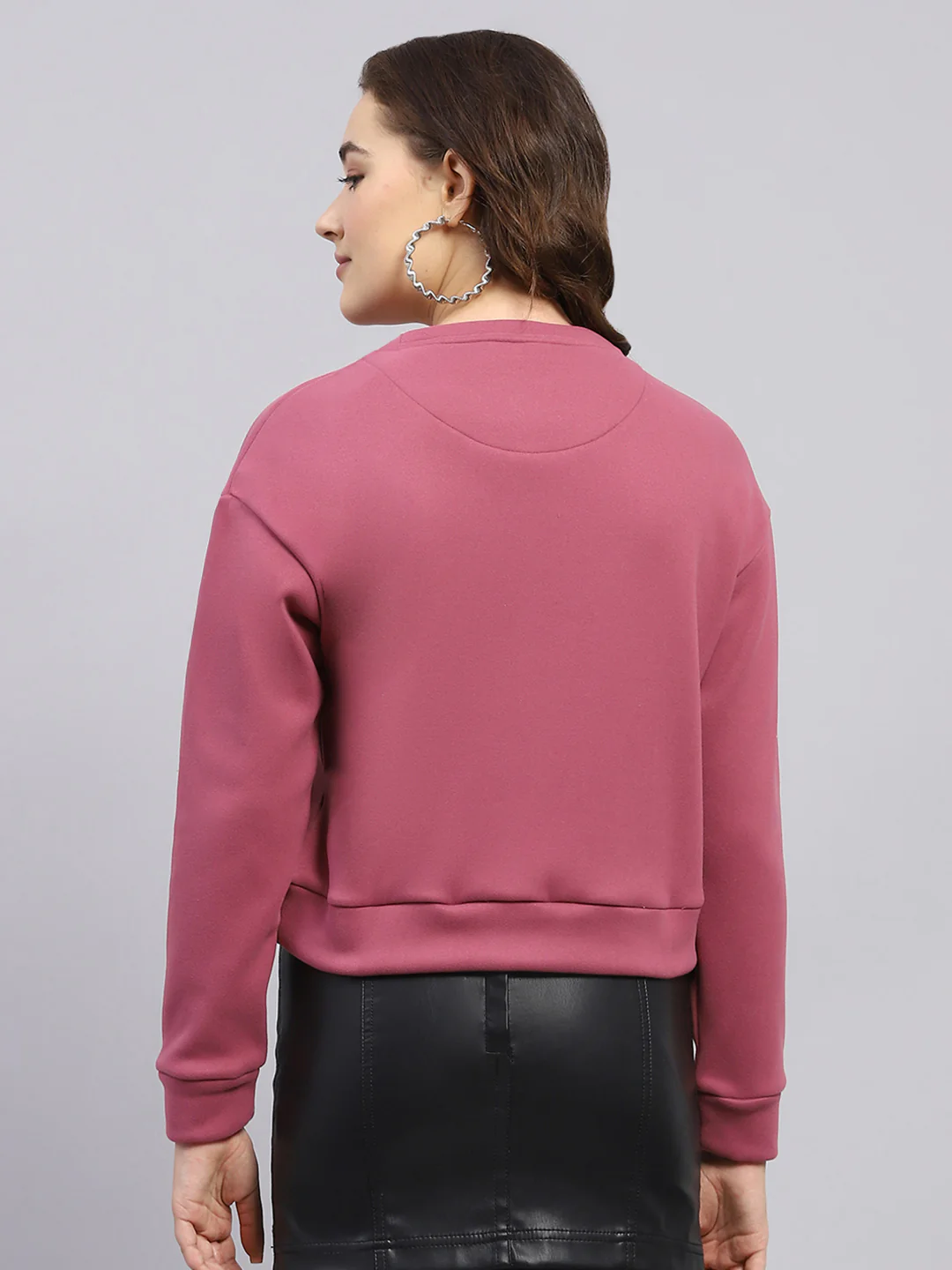 Women Pink Embroidered Round Neck Full Sleeve Sweatshirt - Image 5