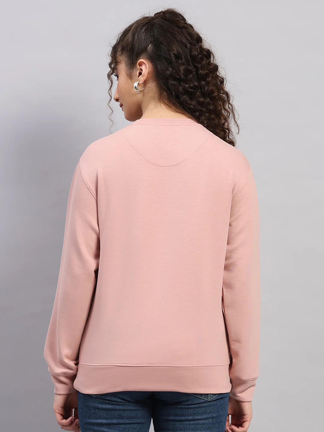 Women Pink Embroidered Round Neck Full Sleeve Sweatshirt - Image 5