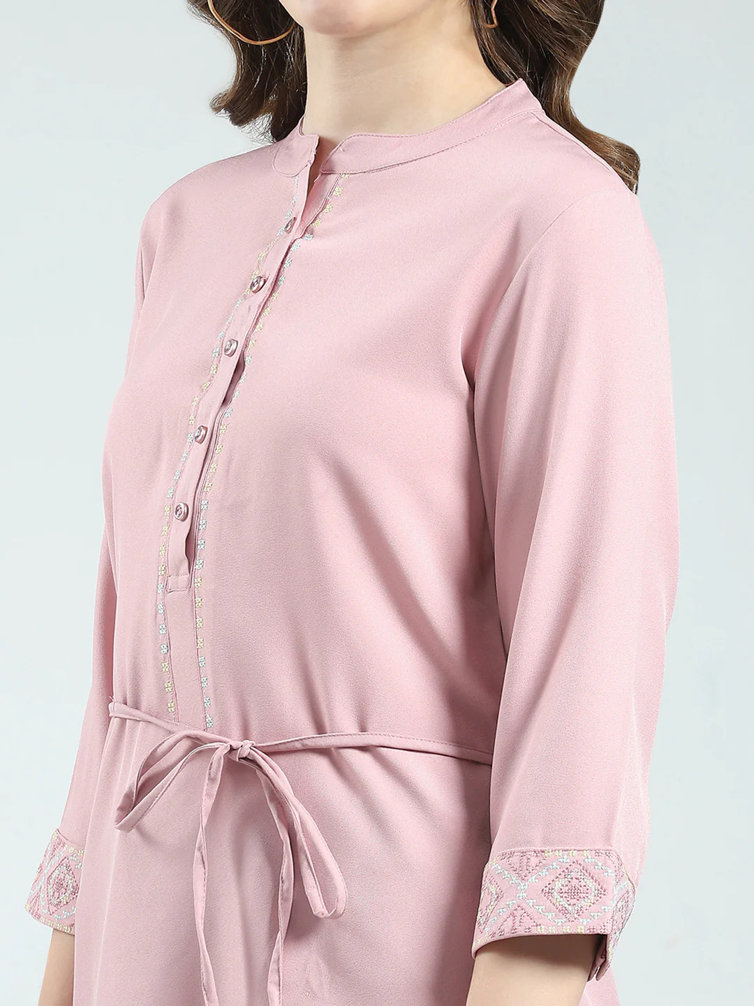Women Pink Embroidered Round Neck 3/4th Sleeve Top - Image 6