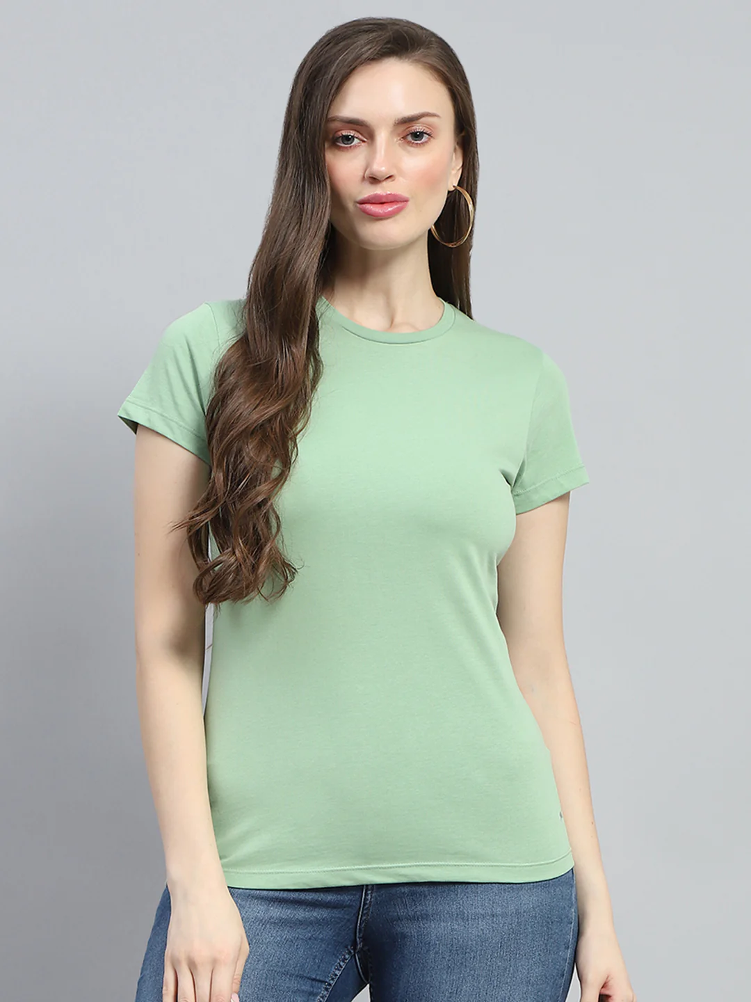 Women Pink & Green Solid Round Neck Half Sleeve Top 2Pc Set - Image 7