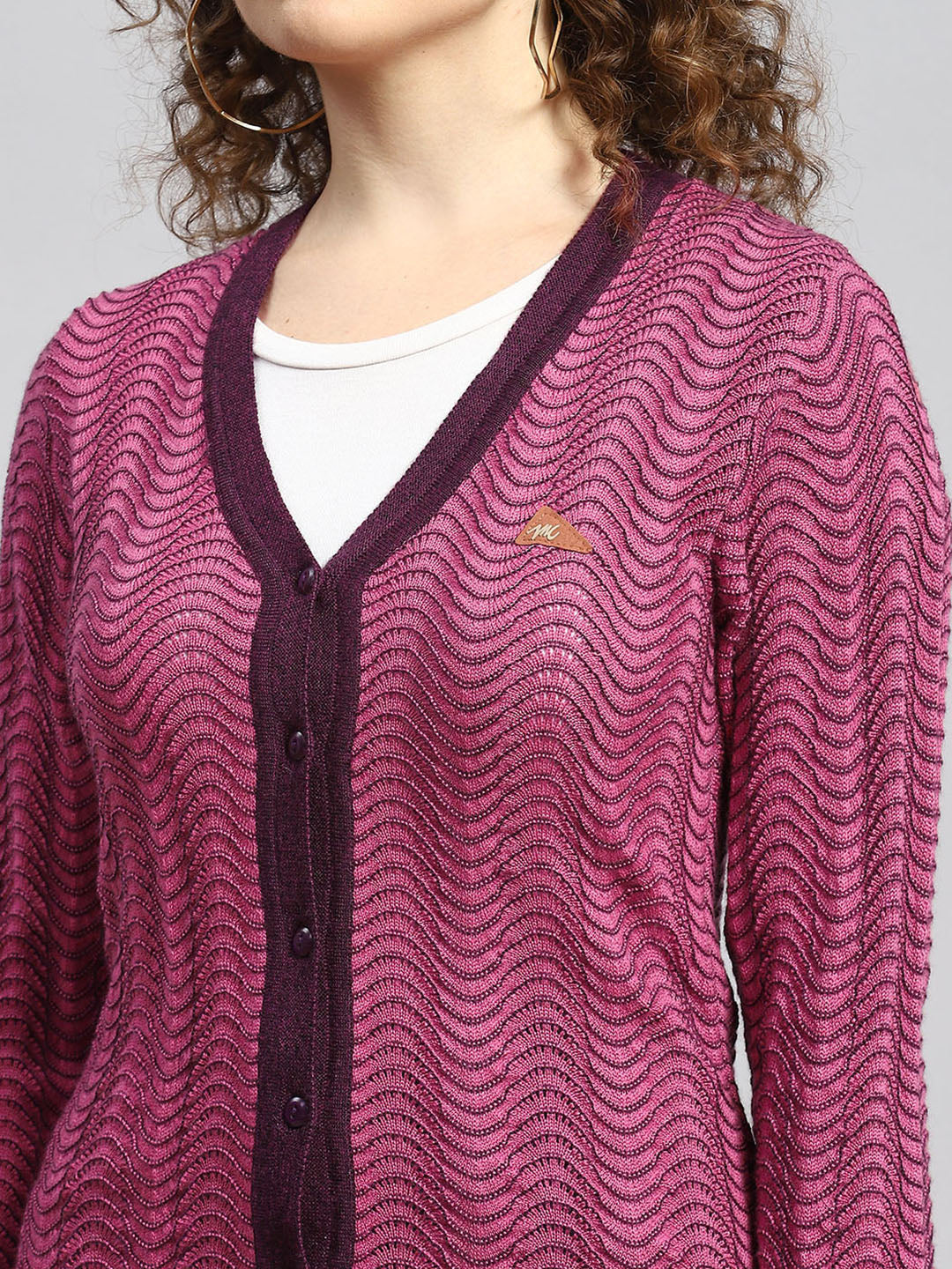 Women Pink Jaquard Cardigan - Image 6