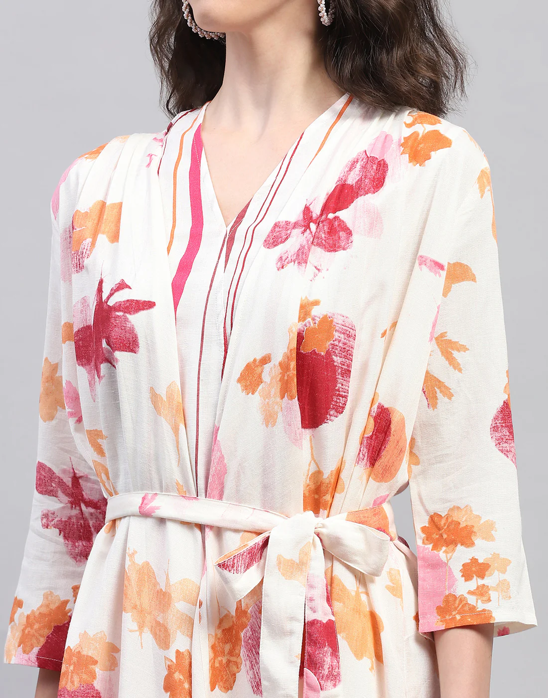 Women Pink & Orange Printed V Neck 3/4 Sleeve Combo 3Pc Set - Image 2