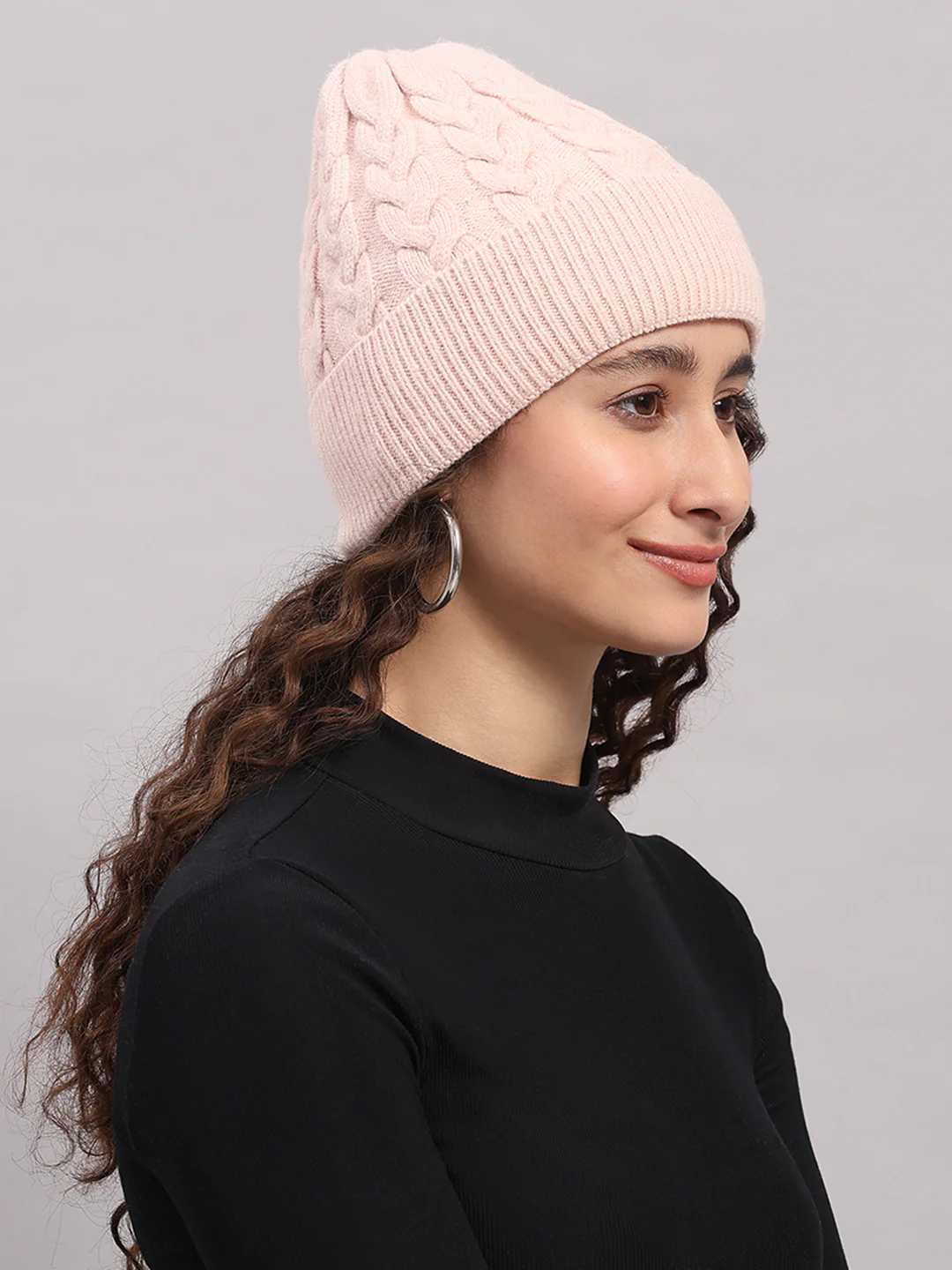 Women Pink Printed Blend Wool Cap - Image 4