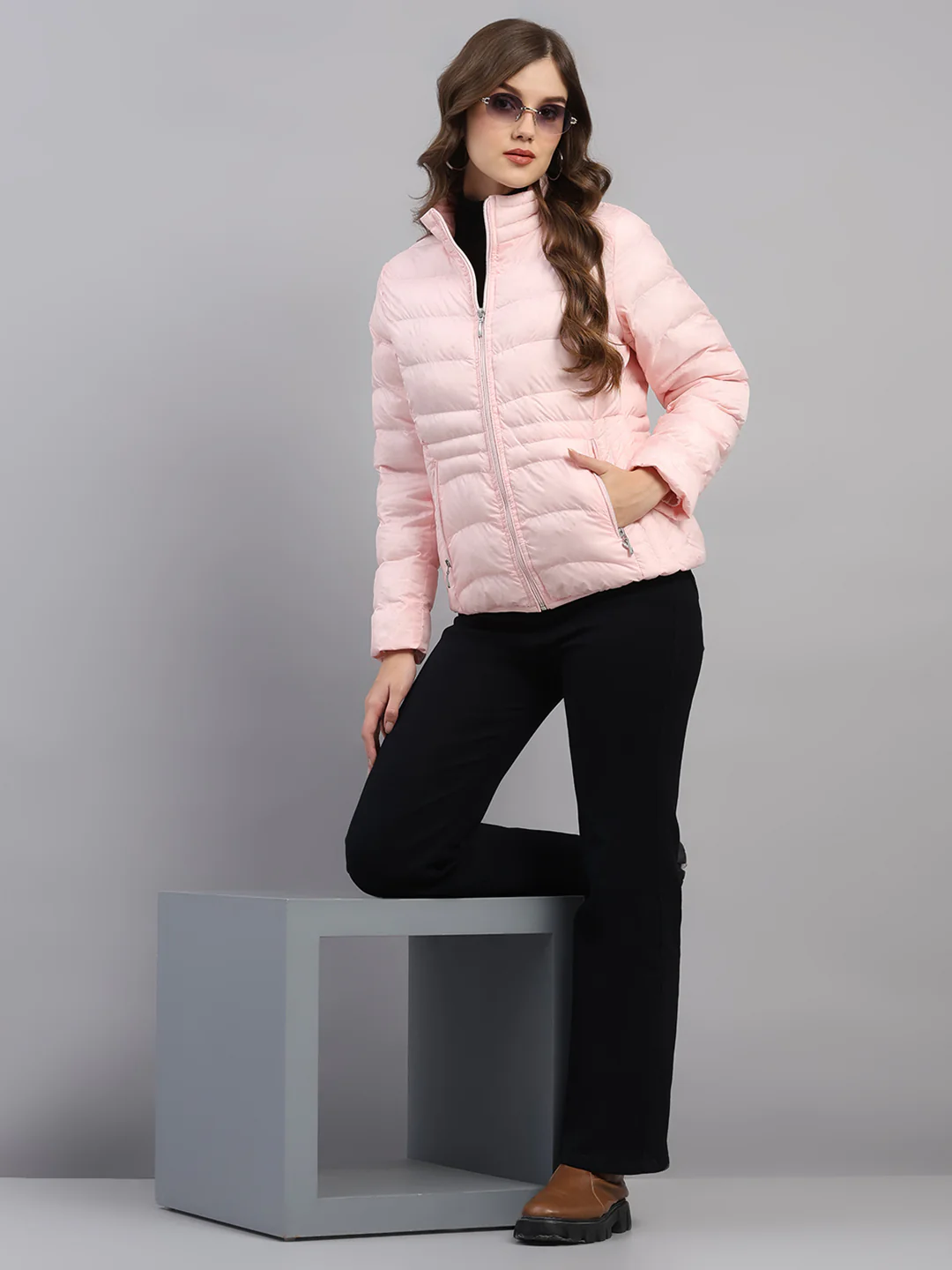 Women Pink Printed Collar Full Sleeve Jacket - Image 2