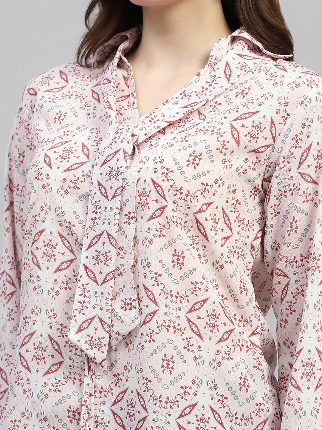 Women Pink Printed Collar Full Sleeve Top - Image 6