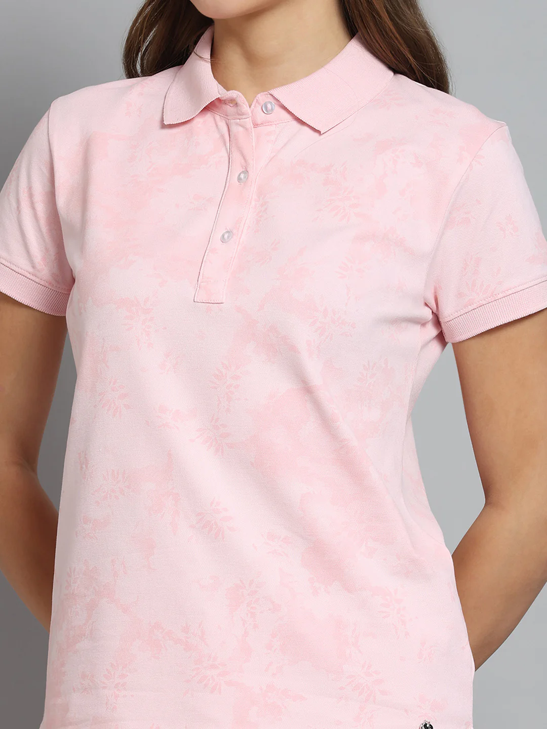 Women Pink Printed Collar Half Sleeve T-Shirt - Image 7