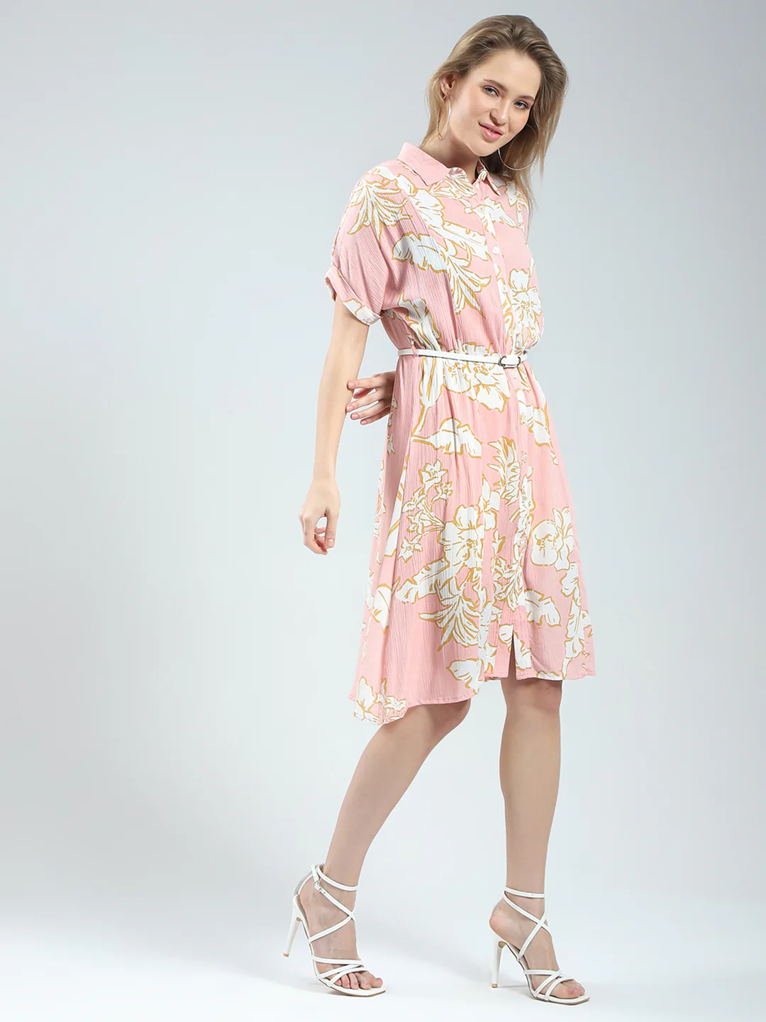 Women Pink Printed Collar Half Sleeve Tunic - Image 4