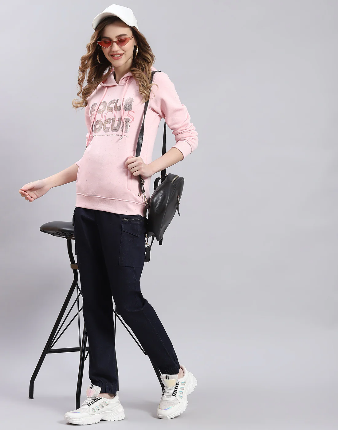 Women Pink Printed Hooded Full Sleeve Sweatshirt - Image 2