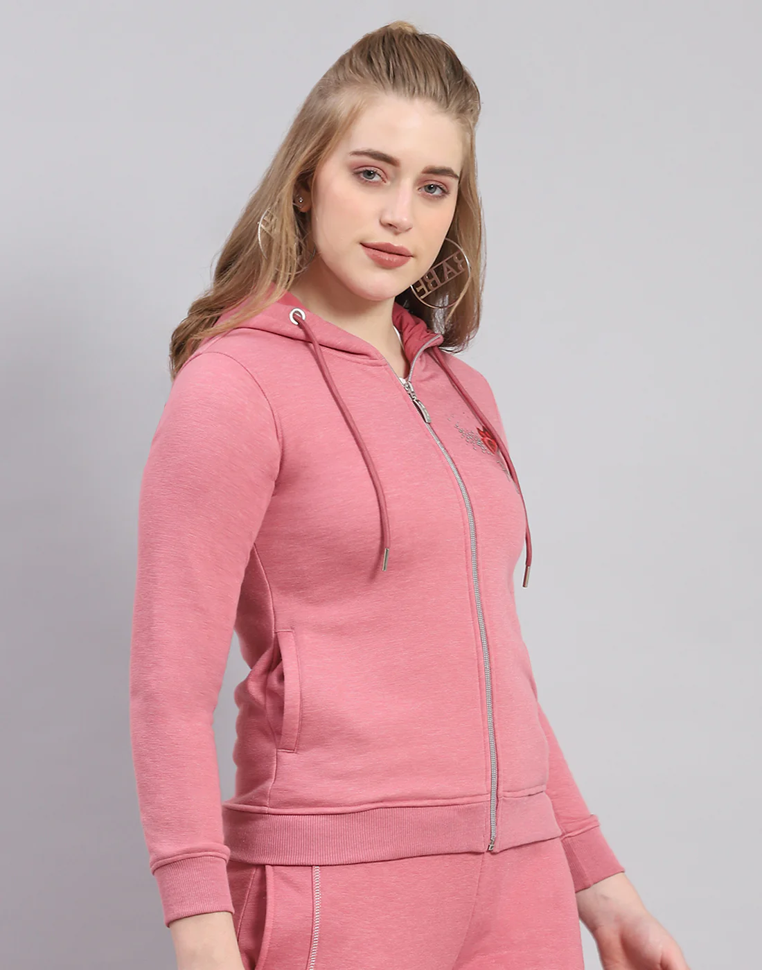 Women Pink Printed Hooded Full Sleeve Sweatshirt - Image 4