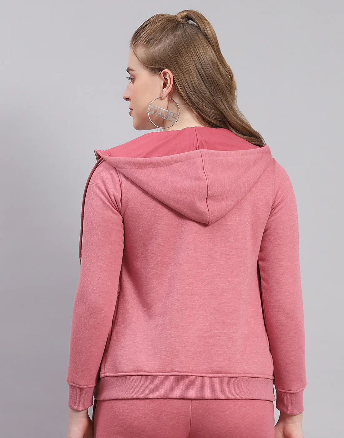 Women Pink Printed Hooded Full Sleeve Sweatshirt - Image 5
