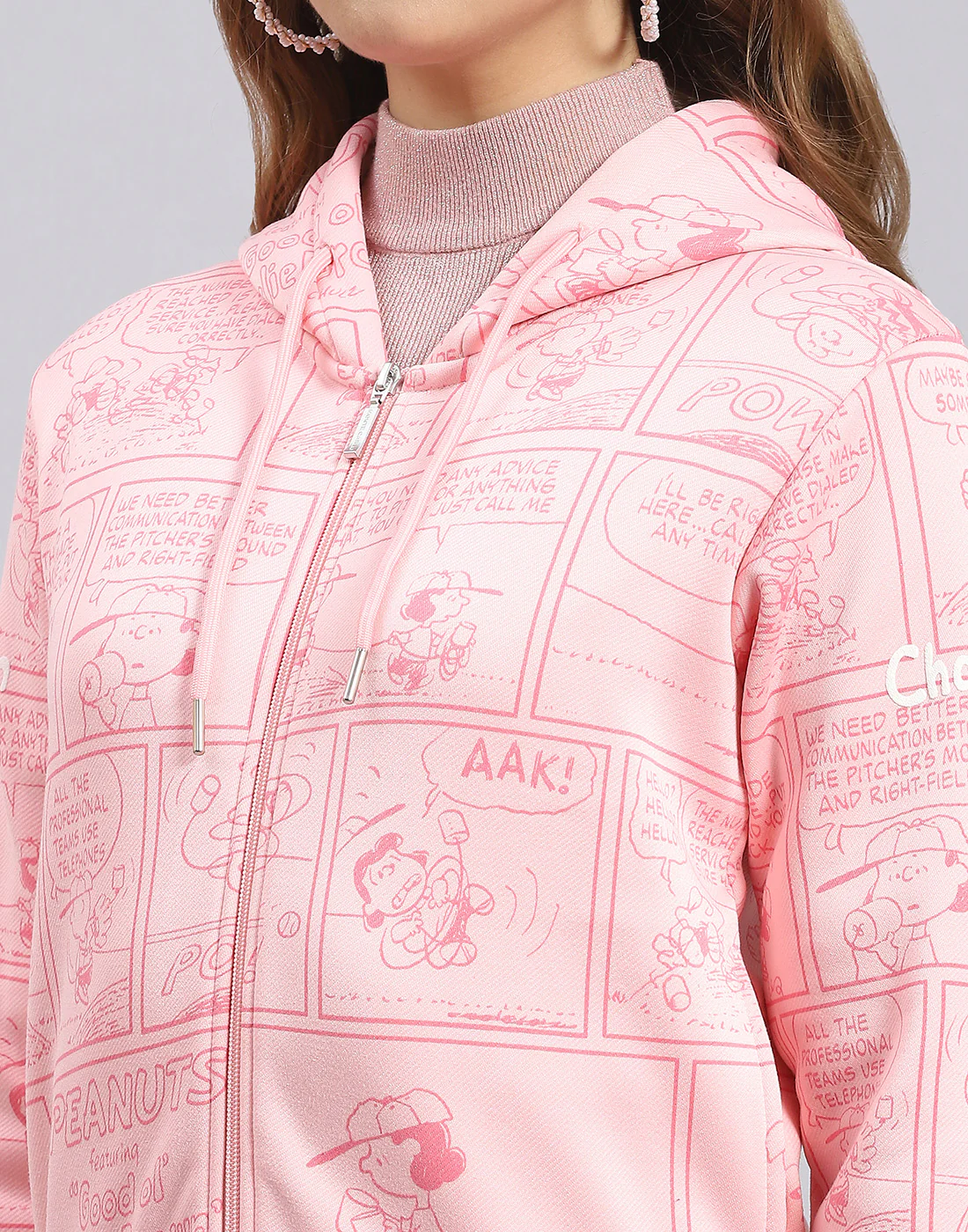 Women Pink Printed Hooded Full Sleeve Sweatshirt - Image 7