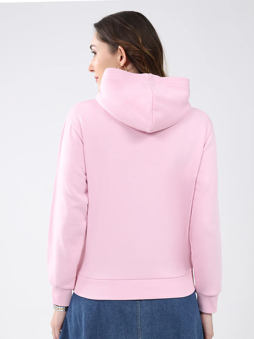 Women Pink Printed Hooded Full Sleeve Sweatshirt - Image 5