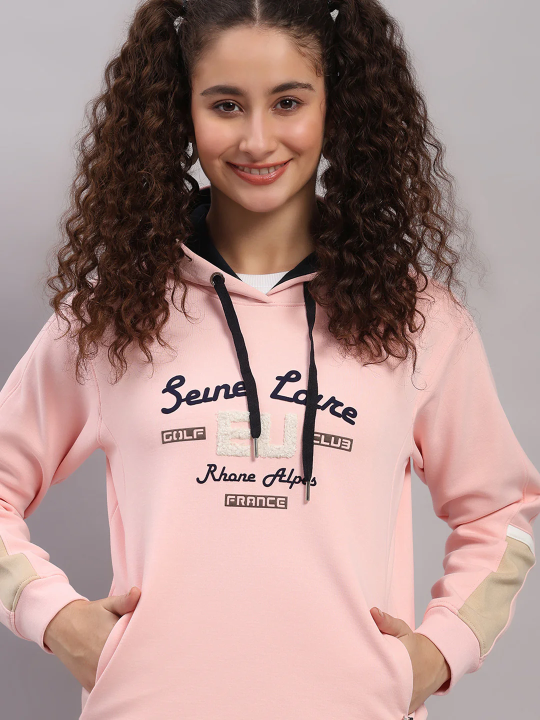 Women Pink Printed Hooded Full Sleeve Sweatshirt - Image 6