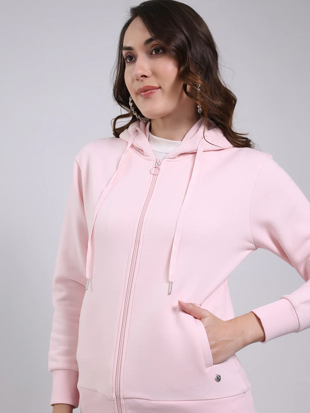 Women Pink Printed Hooded Full Sleeve Sweatshirt - Image 6
