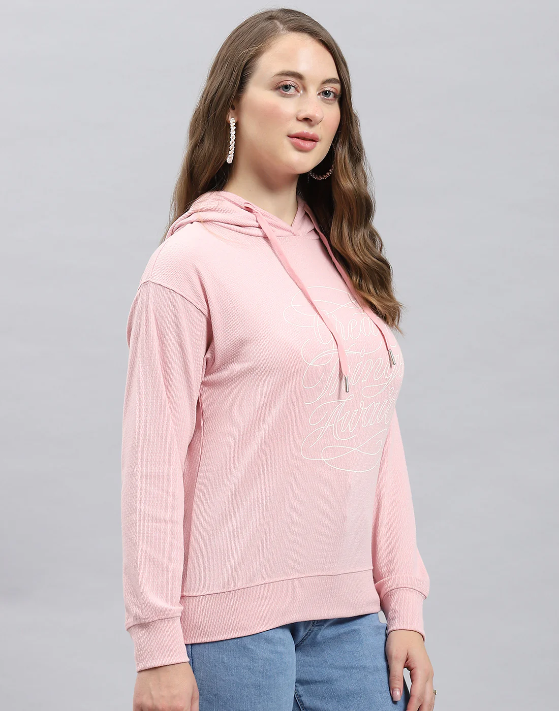 Women Pink Printed Hooded Full Sleeve Winter Top - Image 4
