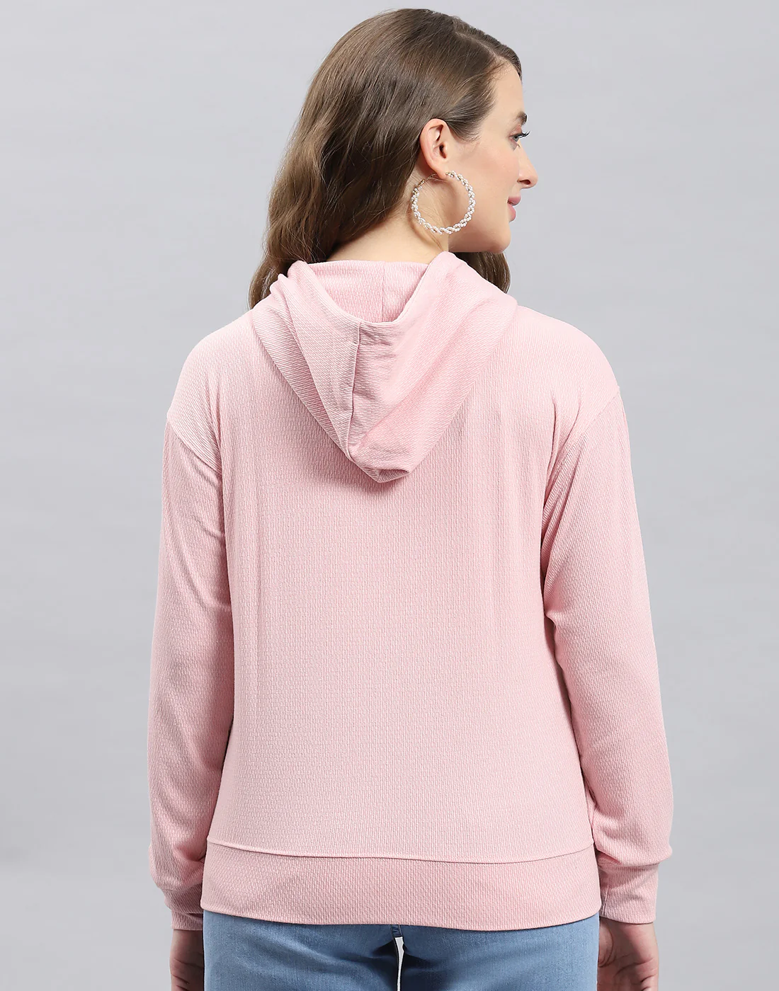 Women Pink Printed Hooded Full Sleeve Winter Top - Image 5