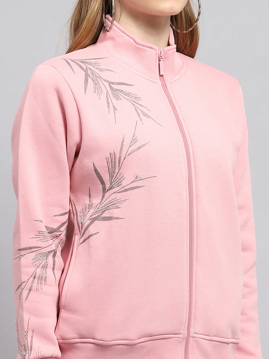 Women Pink Printed Mock Neck Full Sleeve Sweatshirt - Image 6