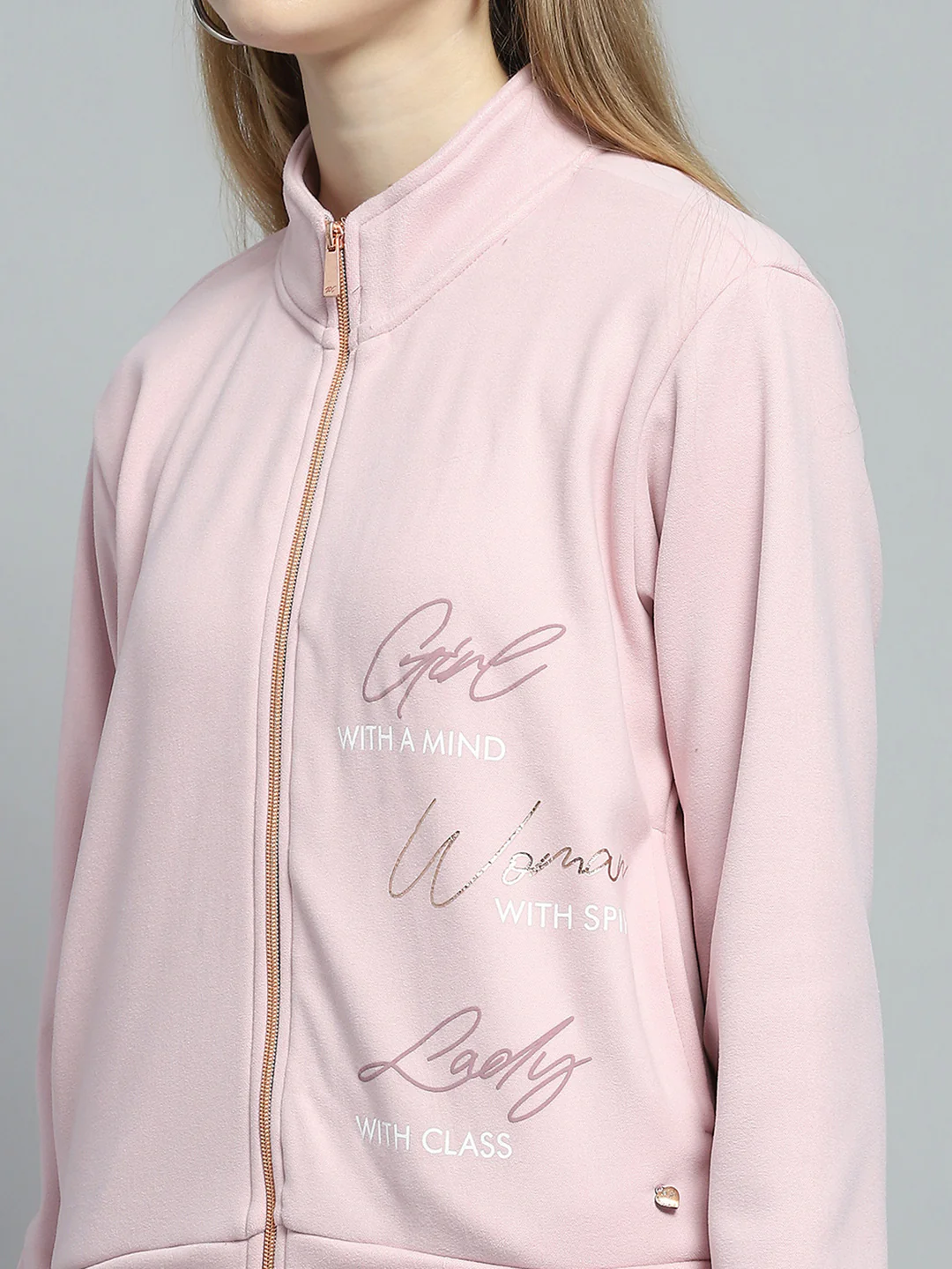 Women Pink Printed Mock Neck Full Sleeve Tracksuit - Image 6