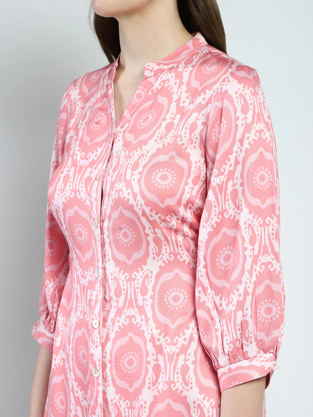 Women Pink Printed Round Neck 3/4th Sleeve Kurti - Image 6