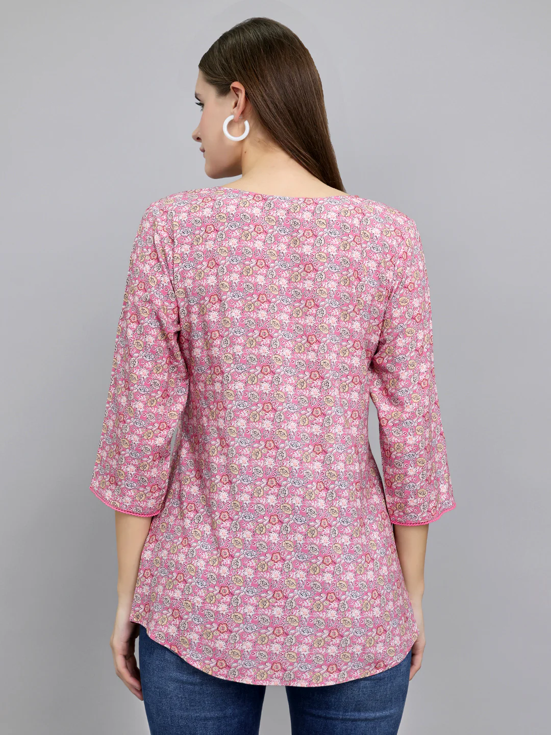 Women Pink Printed Round Neck 3/4th Sleeve Top - Image 4