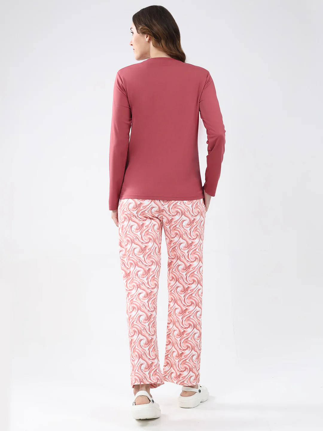 Women Pink Printed Round Neck Full Sleeve Lower Set - Image 5