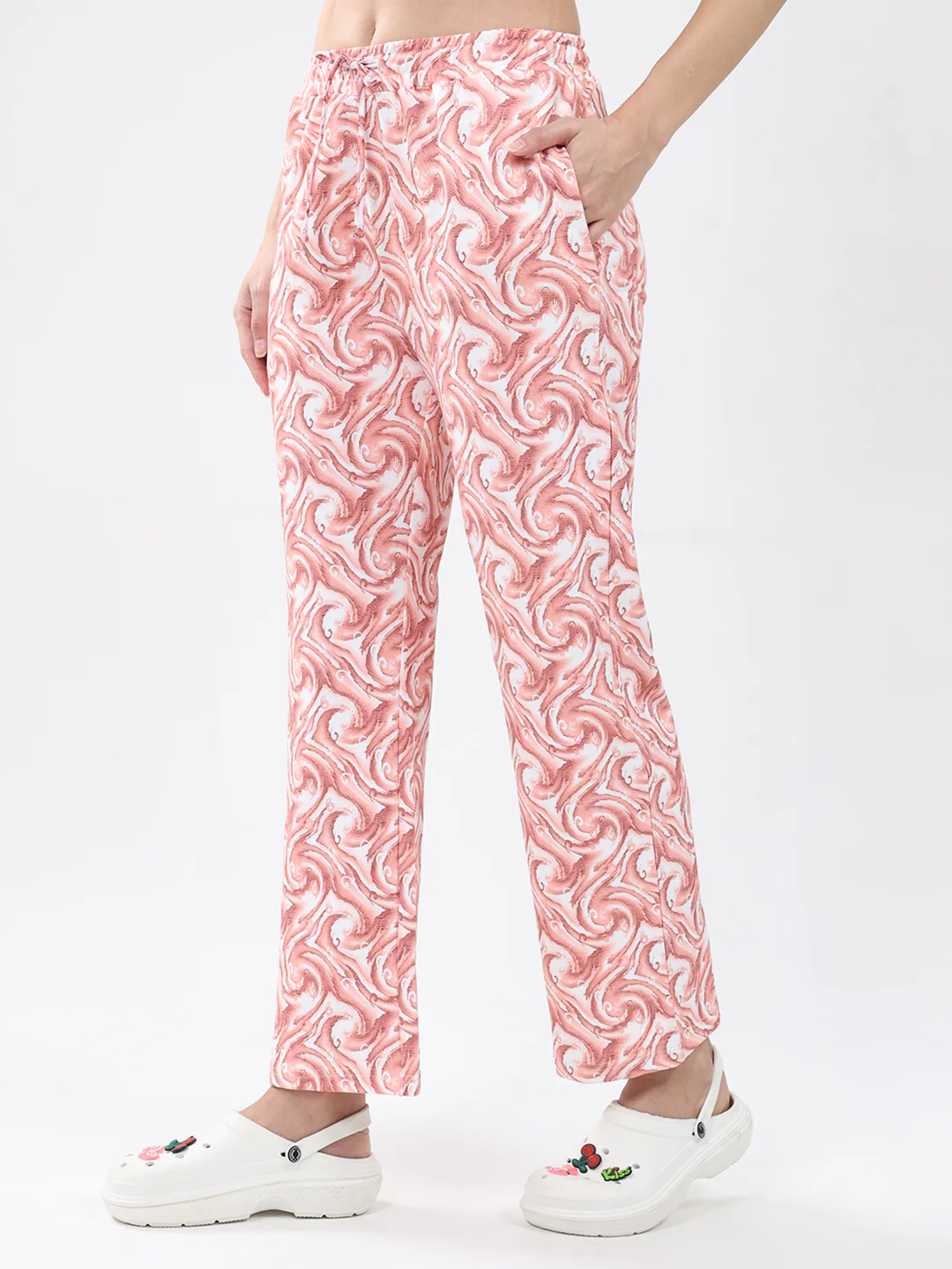 Women Pink Printed Round Neck Full Sleeve Lower Set - Image 7