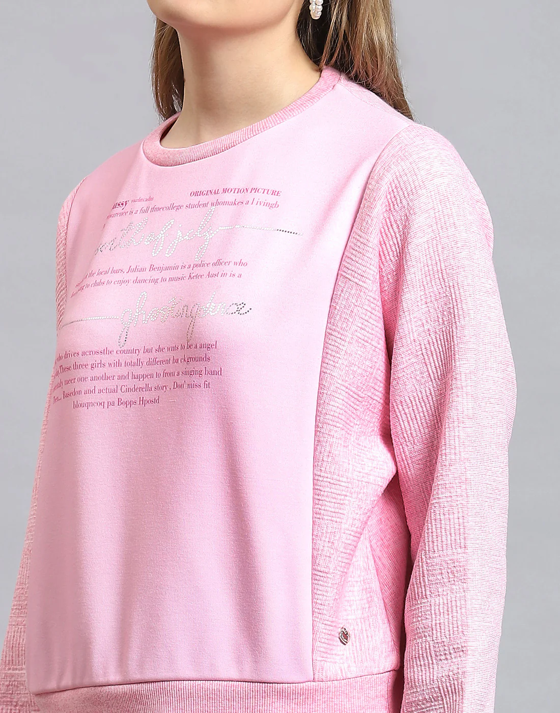 Women Pink Printed Round Neck Full Sleeve Sweatshirt - Image 7