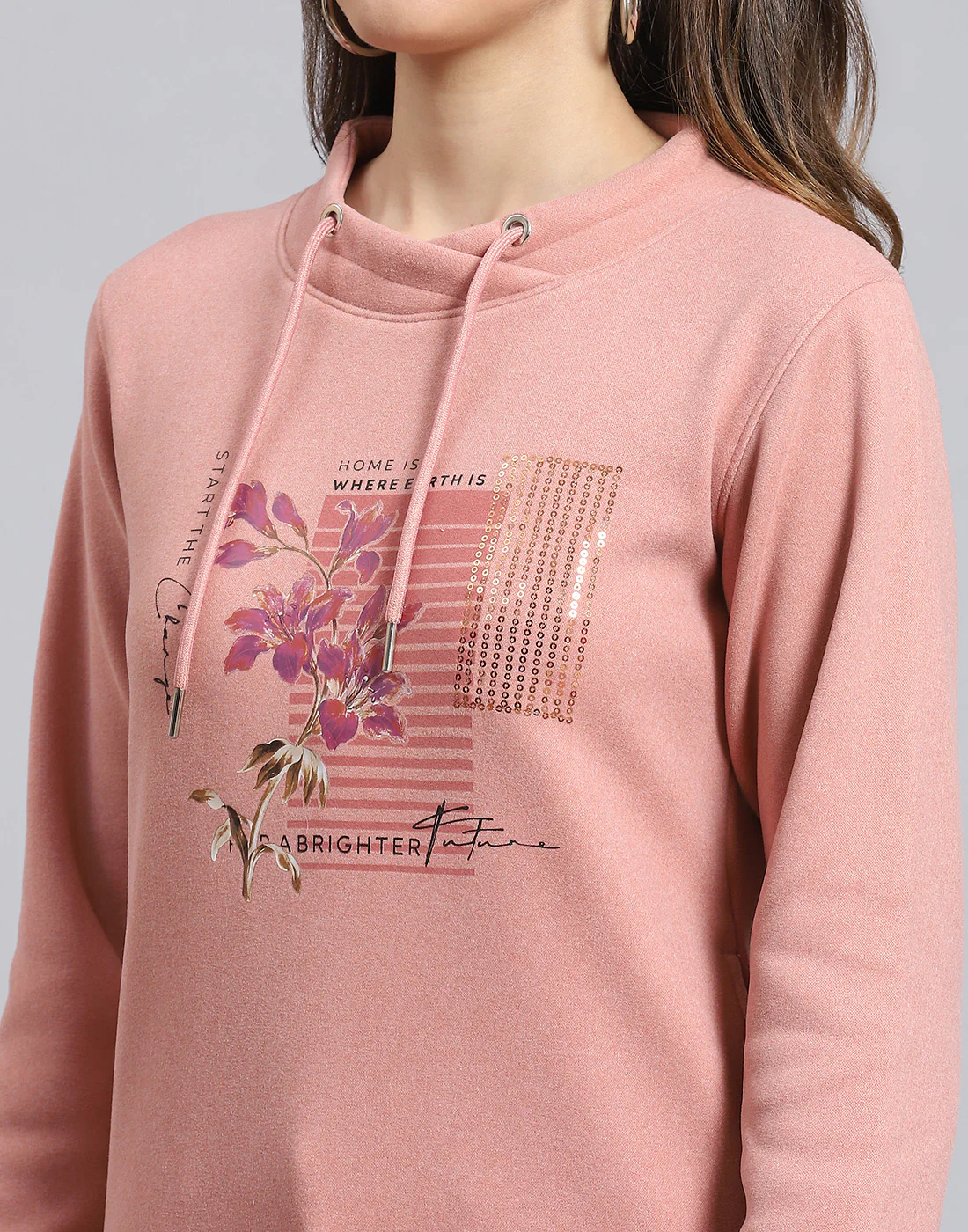 Women Pink Printed Round Neck Full Sleeve Sweatshirt - Image 7