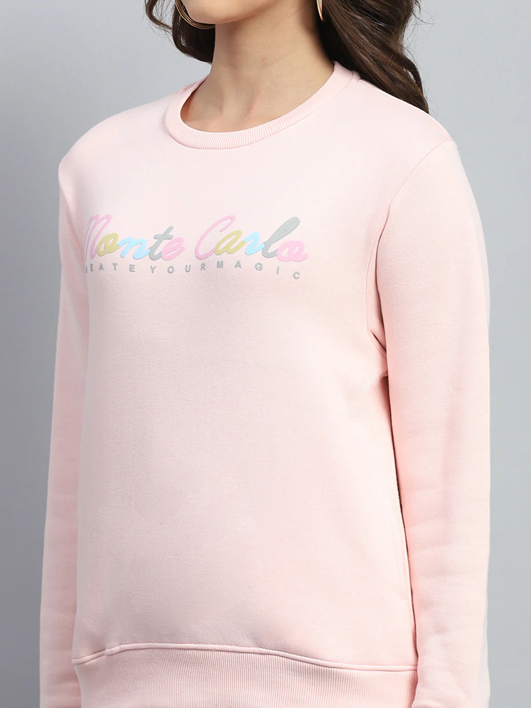 Women Pink Printed Round Neck Full Sleeve Sweatshirt - Image 7