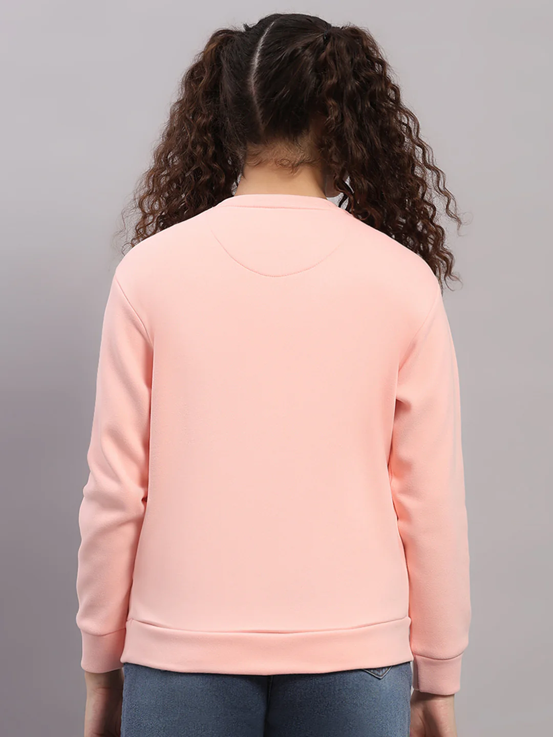 Women Pink Printed Round Neck Full Sleeve Sweatshirt - Image 5