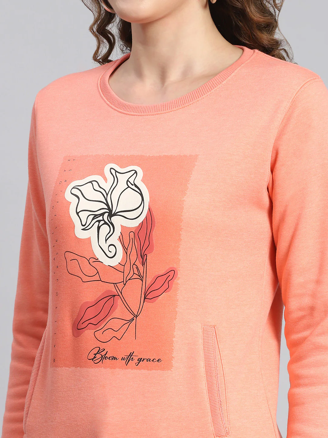 Women Pink Printed Round Neck Full Sleeve Sweatshirts - Image 6