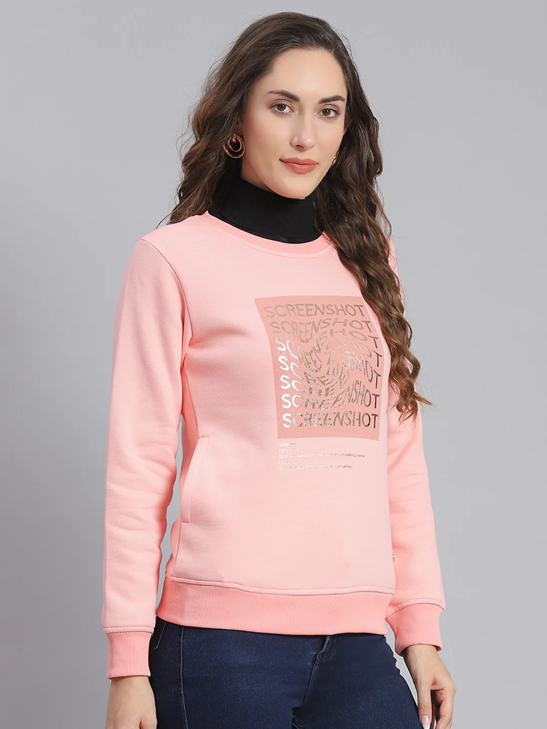Women Pink Printed Round Neck Full Sleeve Sweatshirts - Image 4