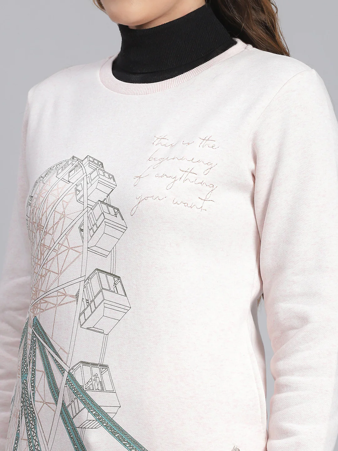 Women Pink Printed Round Neck Full Sleeve Sweatshirts - Image 6