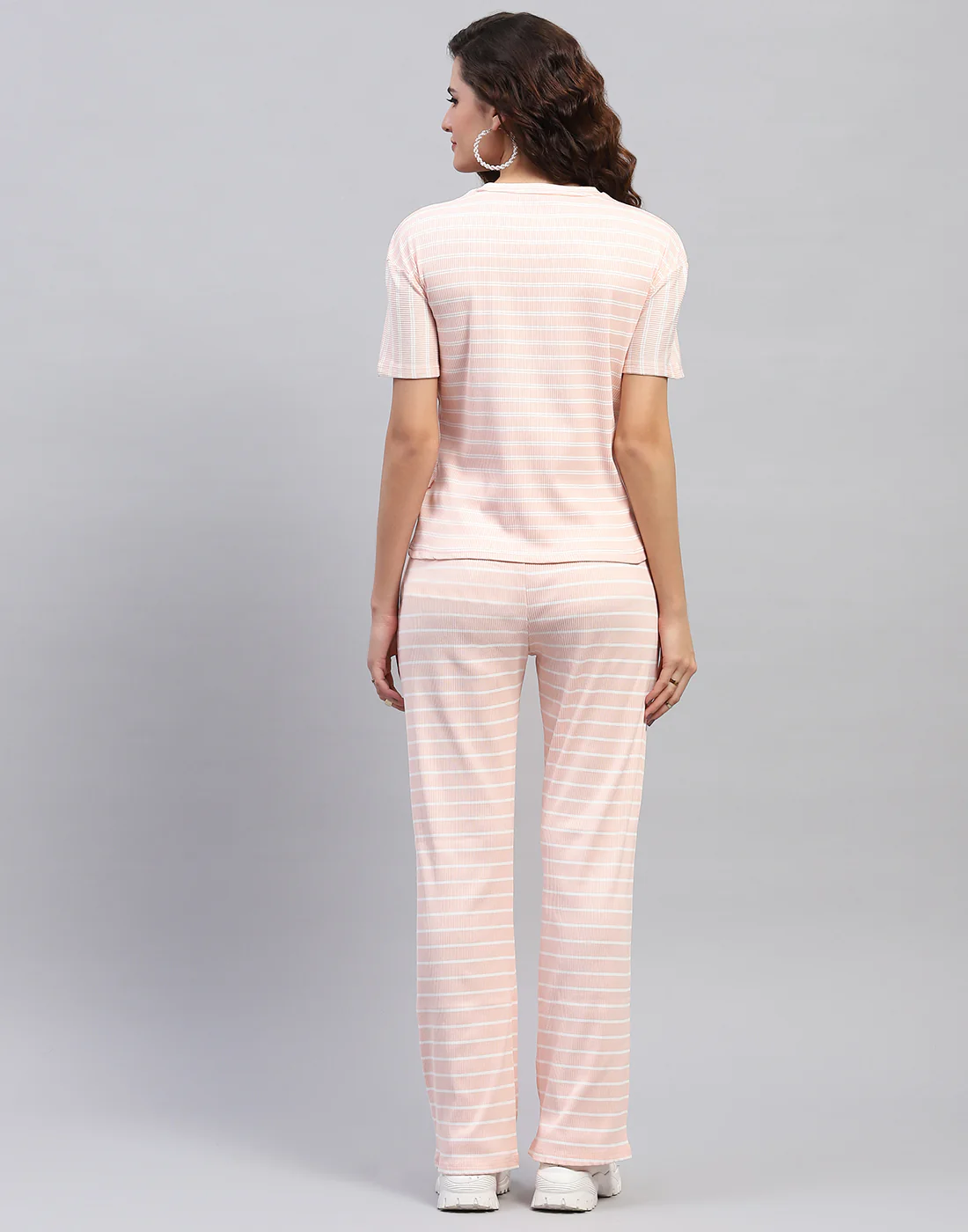 Women Pink Printed Round Neck Half Sleeve Cords Set - Image 6